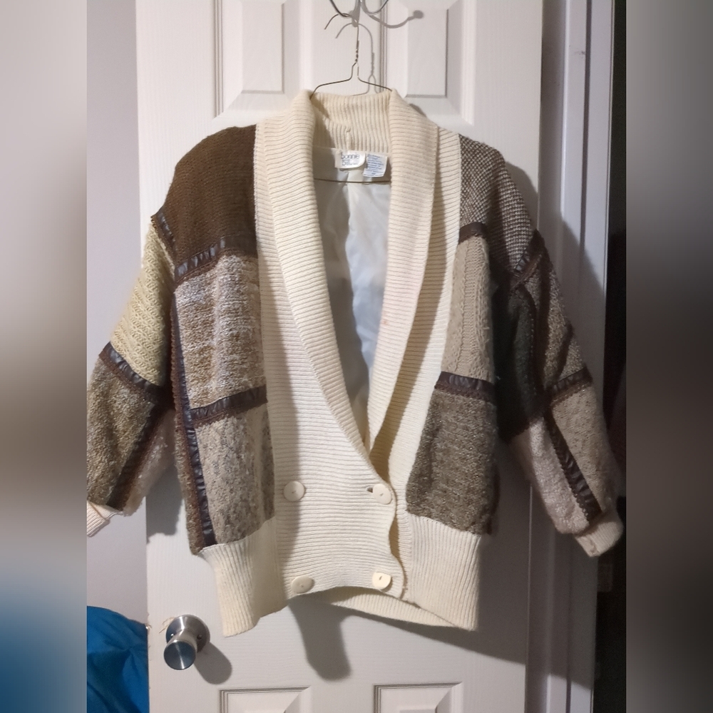 Cream and Brown Patchwork Cardigan